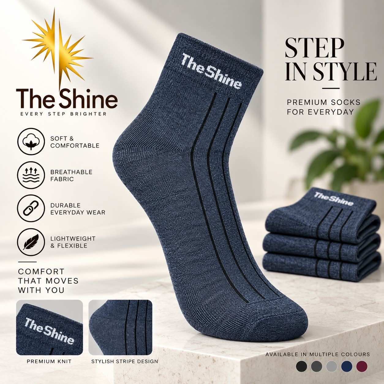 THE SHINE-SOLID  SOCKS