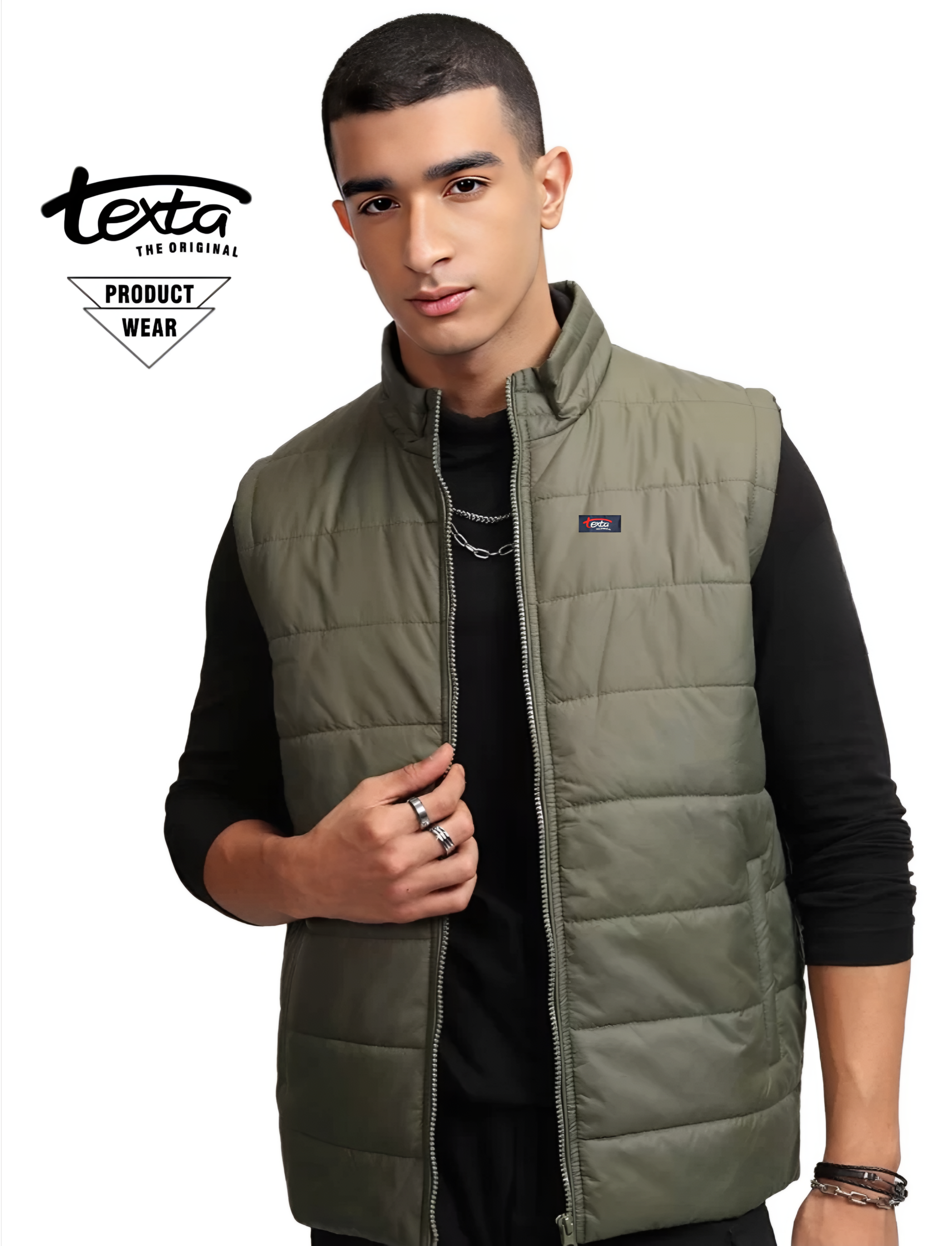 Man's solid puffer jacket -olive green