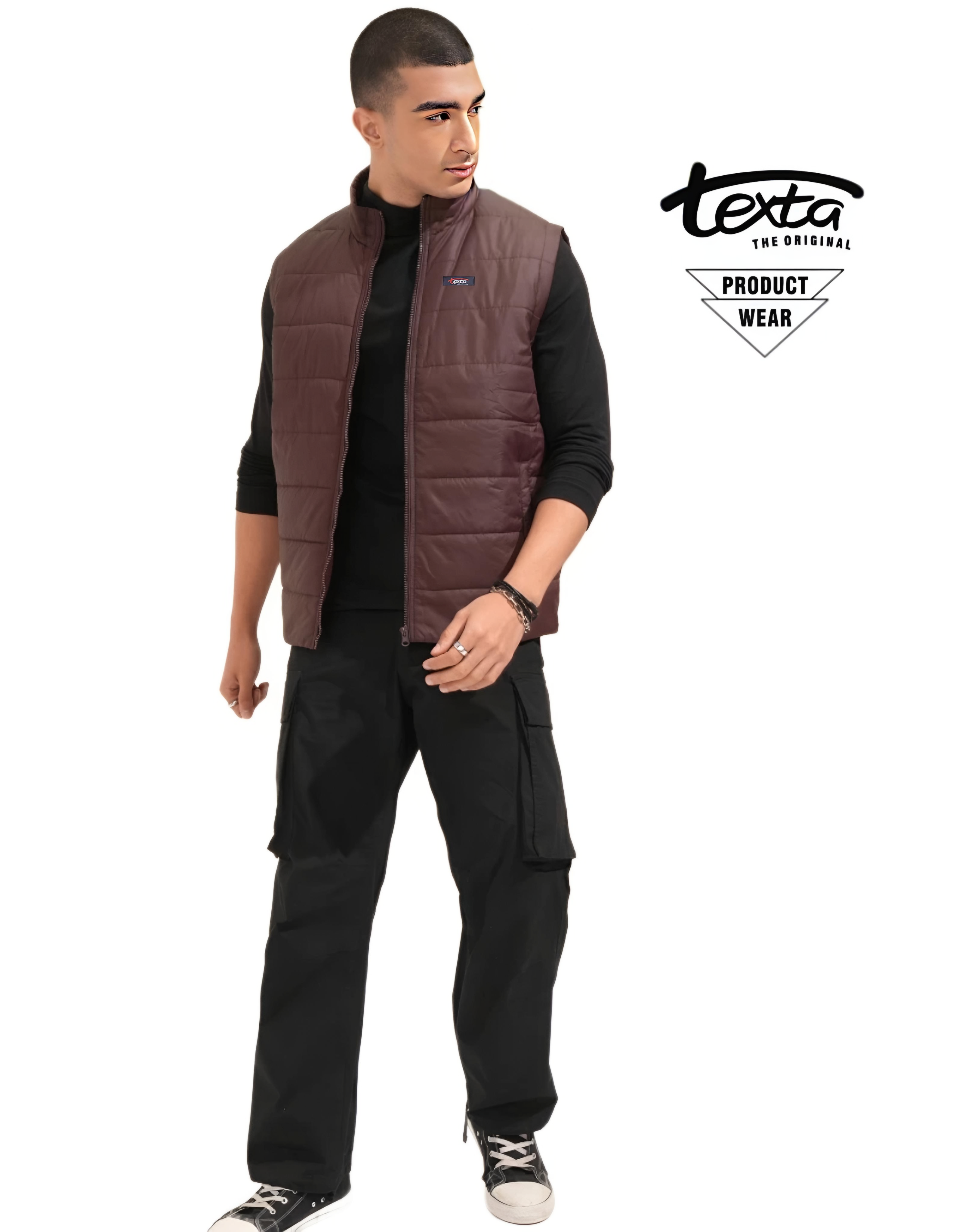 Man's solid puffer jacket -coffee broun 