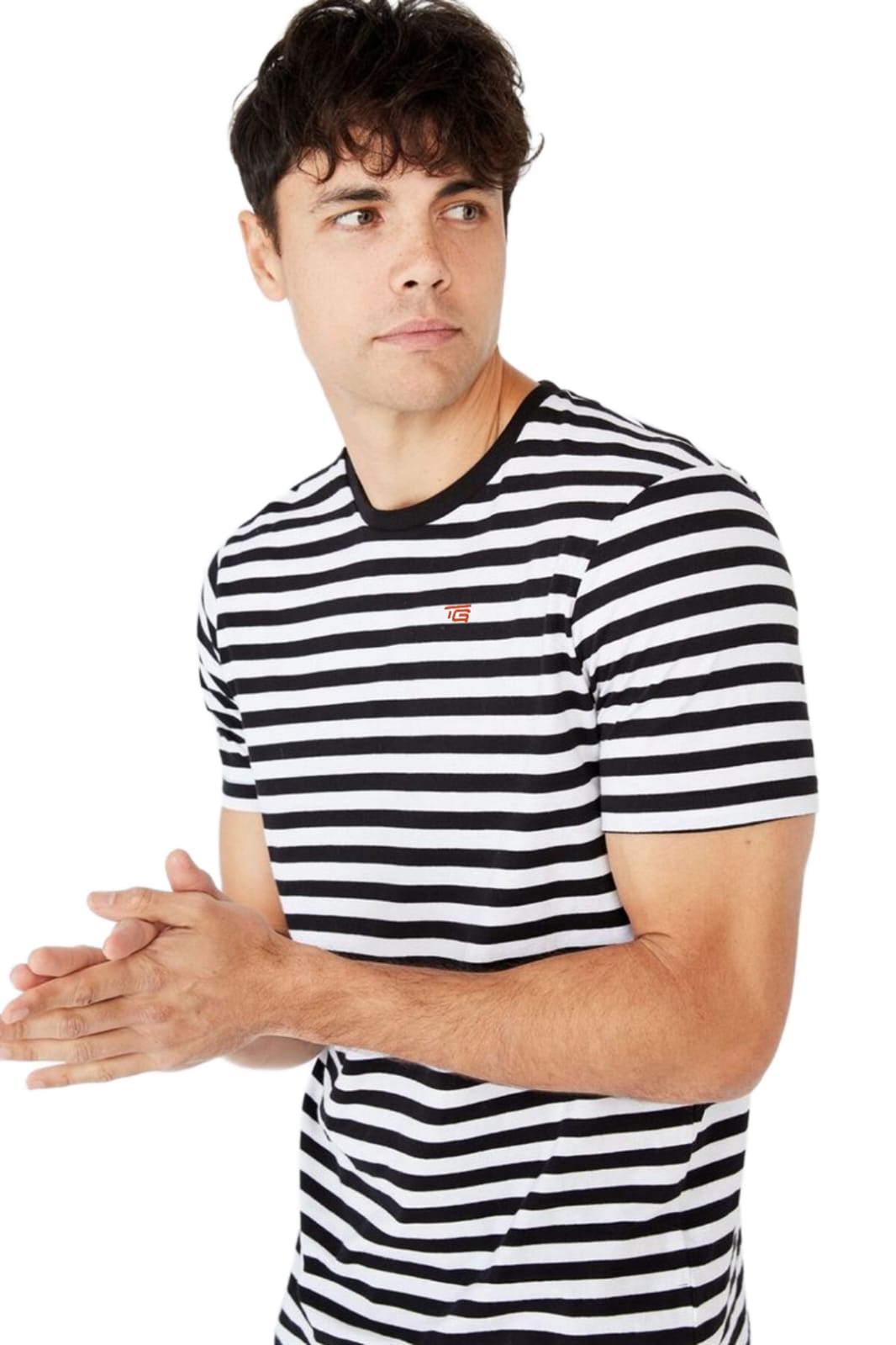 Round neck stripped tshirt -white black 