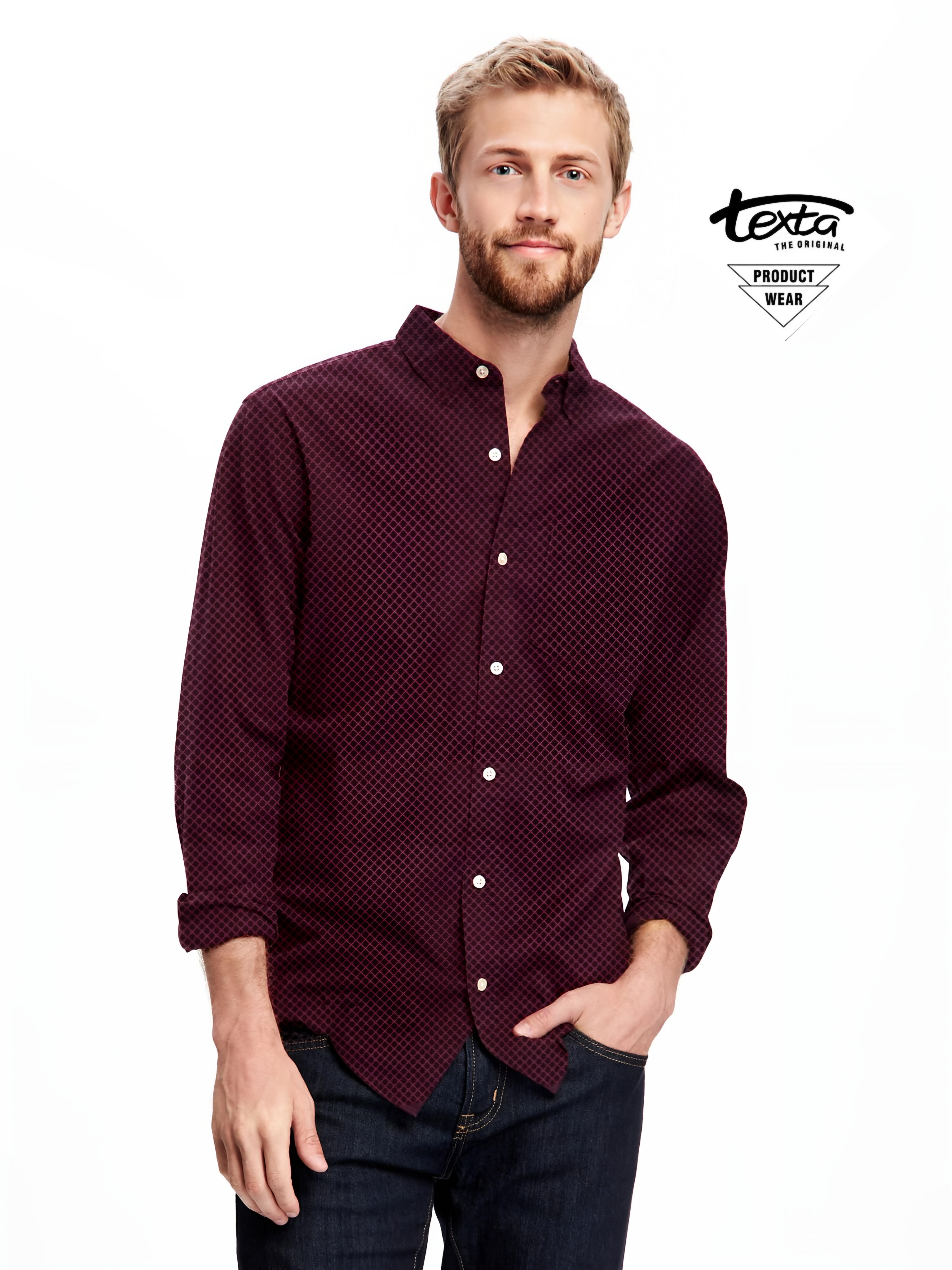 Small check solid casual shirt -maroon