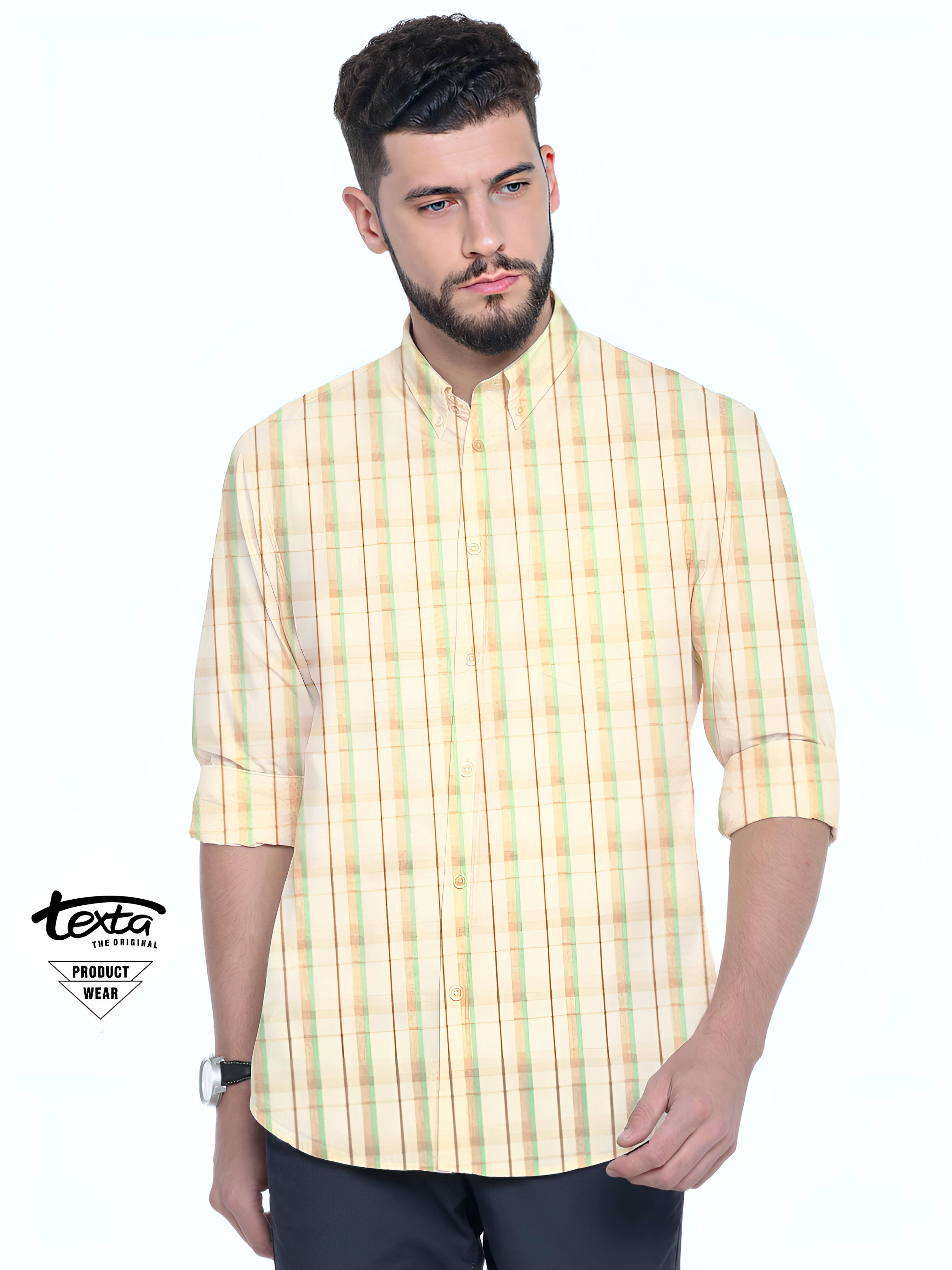 Mans classic casual shirts -brown check 