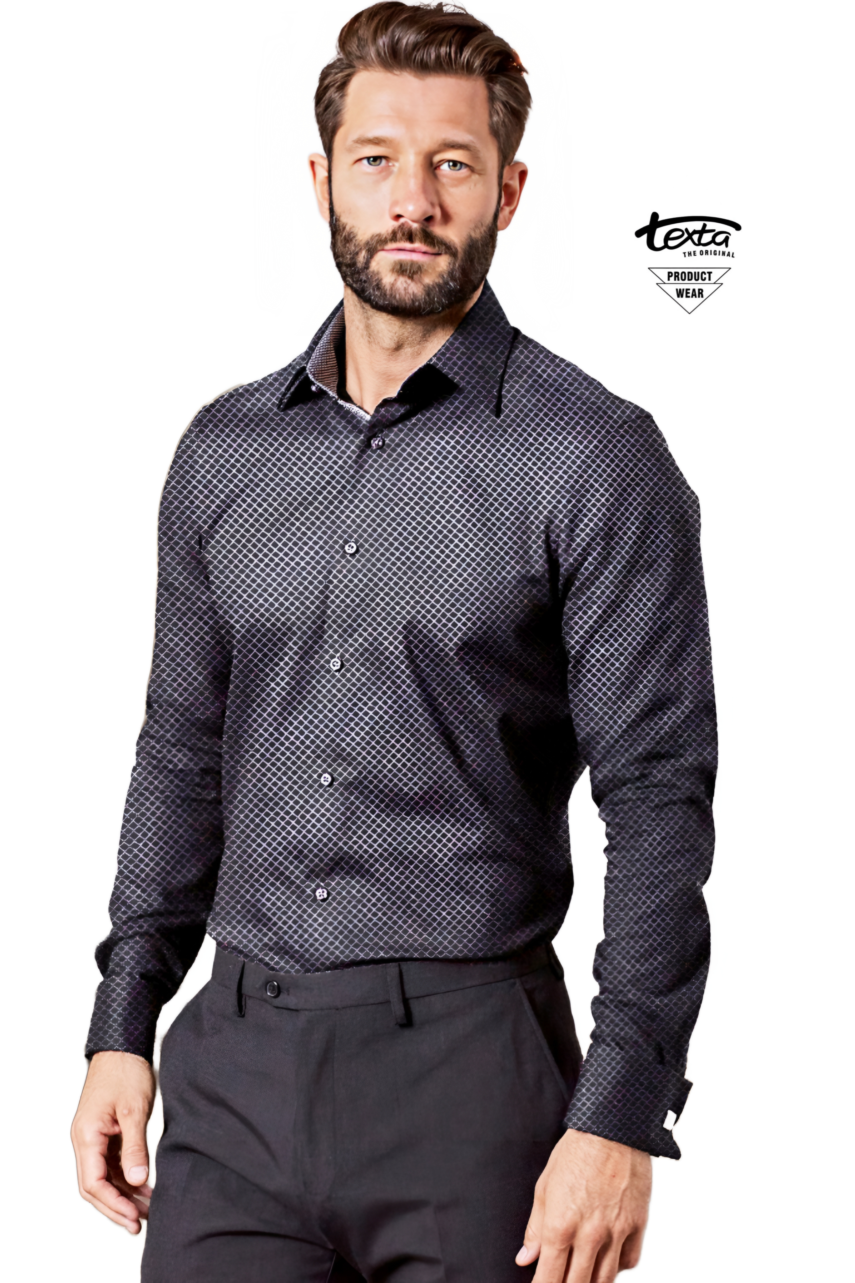 Small check solid casual shirt -black